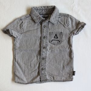 romy & aksel embroidered pocket faded gray button down shirt 12 months baby boy